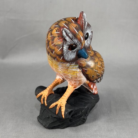 Vtg Action International Stone Art Owl Bird Hand Painted Brown Carved Figurine - Picture 2 of 15